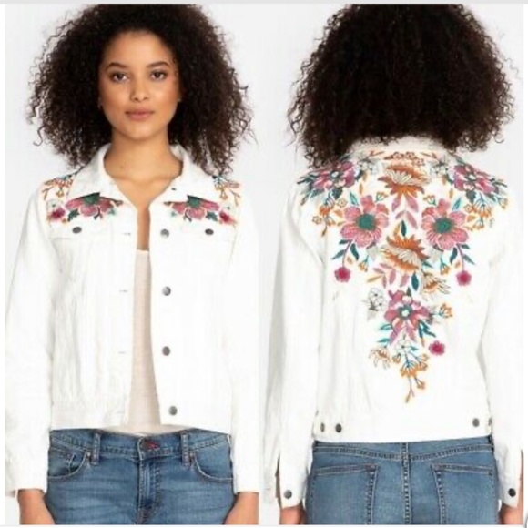 Johnny Was Jackets & Coats Johnny Was Nwt Embroidered White Denim
